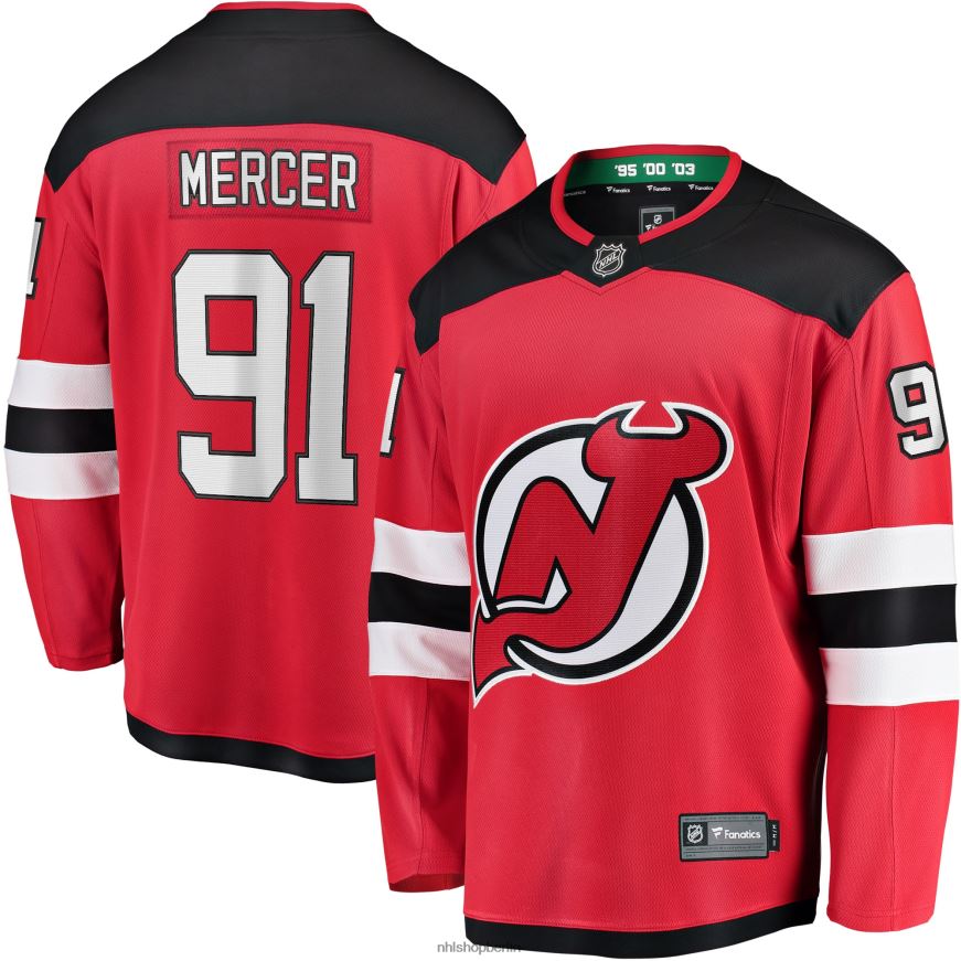 Männer NHL Rotes Breakaway-Heimtrikot der New Jersey Devils mit Dawson Mercer Fanatics-Logo Kleidung BF680T209