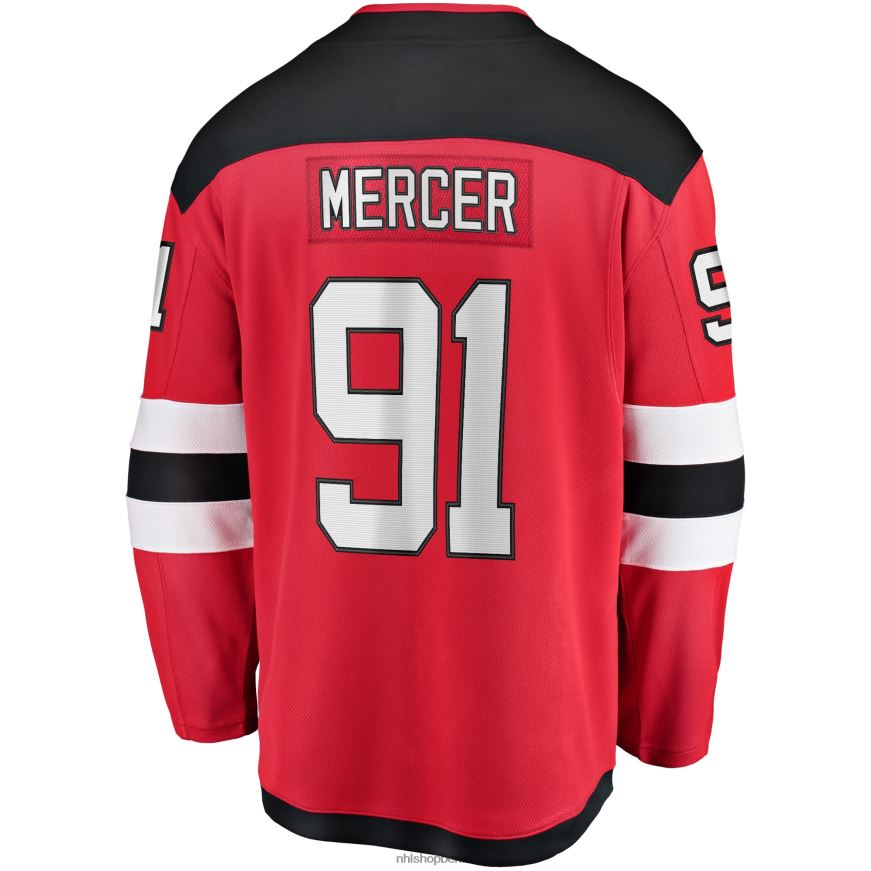 Männer NHL Rotes Breakaway-Heimtrikot der New Jersey Devils mit Dawson Mercer Fanatics-Logo Kleidung BF680T209