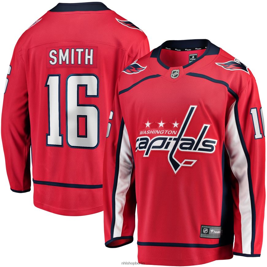 Männer NHL Rotes Breakaway-Heimtrikot der Washington Capitals mit Craig-Smith-Fanatiker-Logo Kleidung BF680T1986