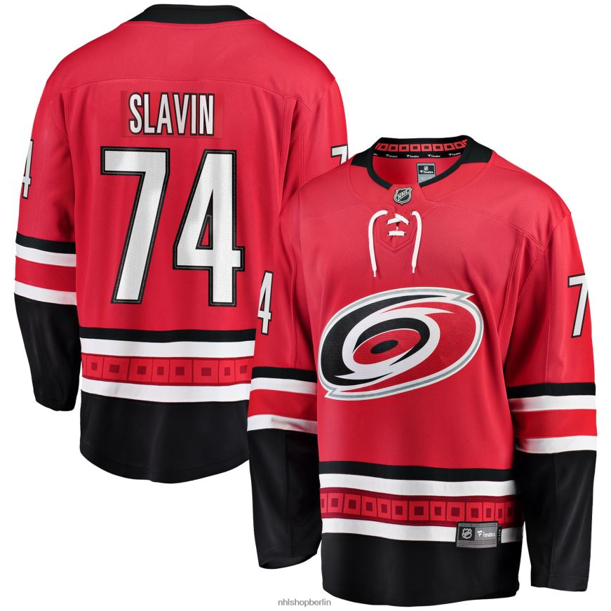 Männer NHL Rotes Breakaway-Spielertrikot der Carolina Hurricanes mit Jacob Slavin Fanatics-Logo Kleidung BF680T2172