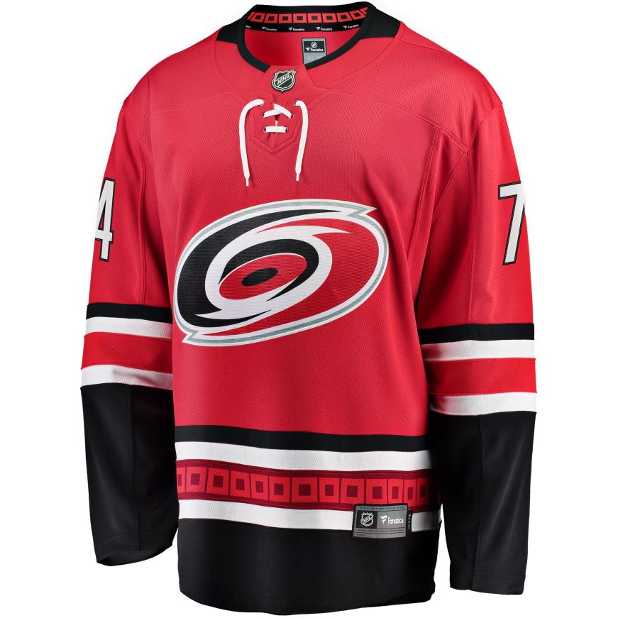 Männer NHL Rotes Breakaway-Spielertrikot der Carolina Hurricanes mit Jacob Slavin Fanatics-Logo Kleidung BF680T2172