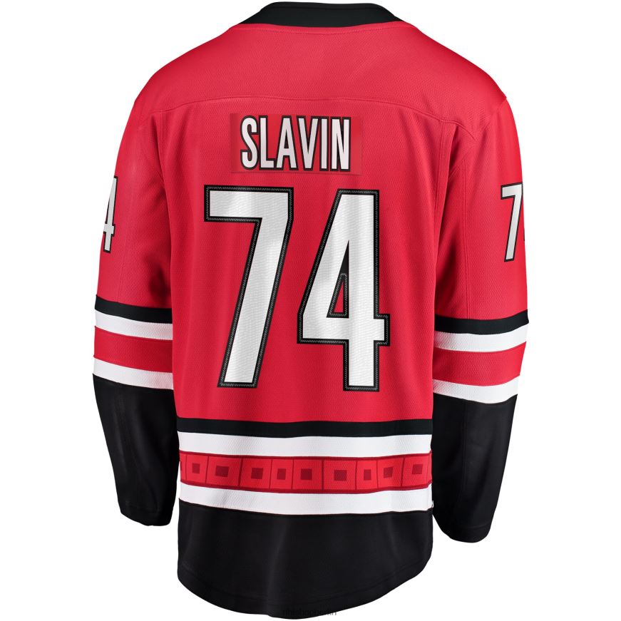 Männer NHL Rotes Breakaway-Spielertrikot der Carolina Hurricanes mit Jacob Slavin Fanatics-Logo Kleidung BF680T2172