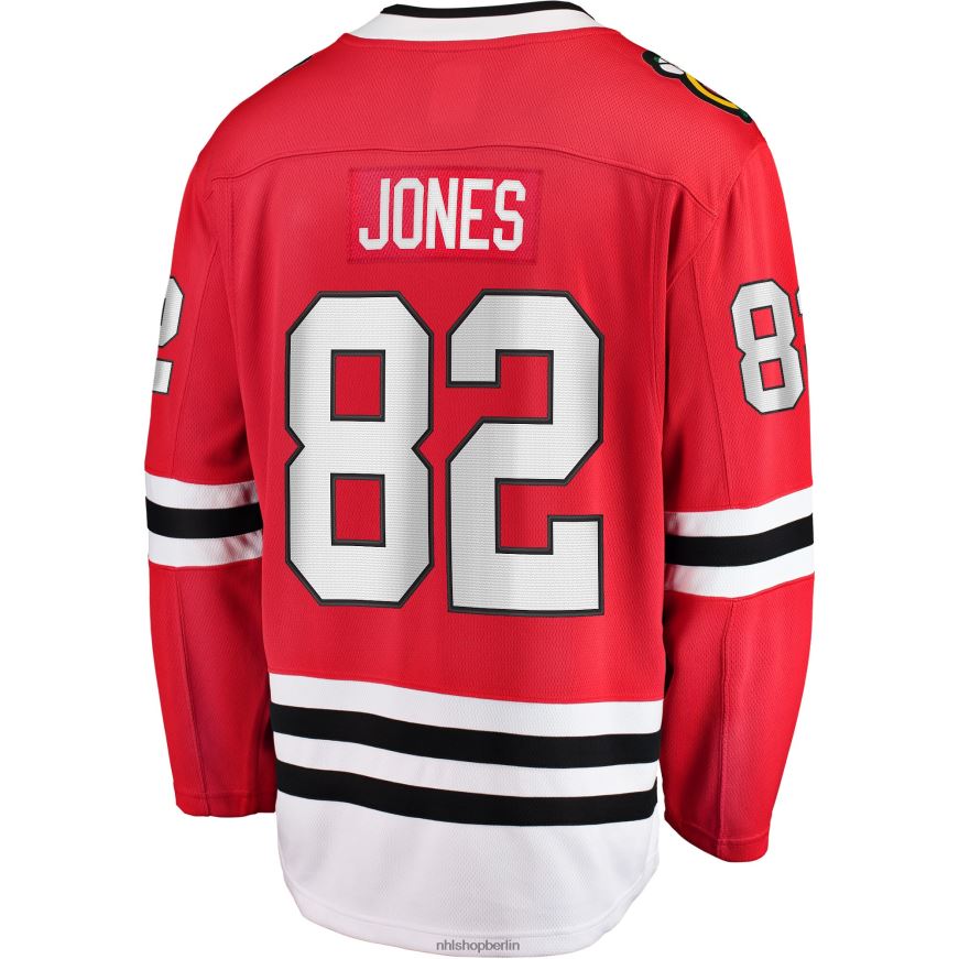 Männer NHL Rotes Breakaway-Spielertrikot der Chicago Blackhawks mit Fanatics-Logo von Caleb Jones Kleidung BF680T2209