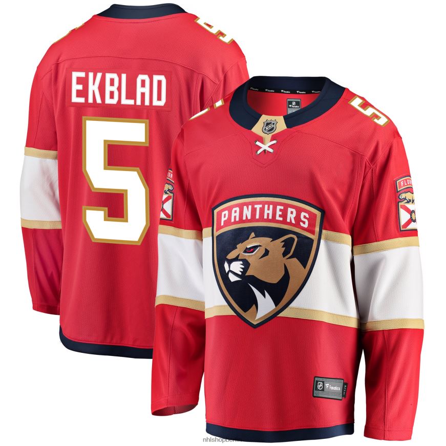 Männer NHL Rotes Breakaway-Spielertrikot der Florida Panthers mit Aaron Ekblad Fanatics-Logo Kleidung BF680T387