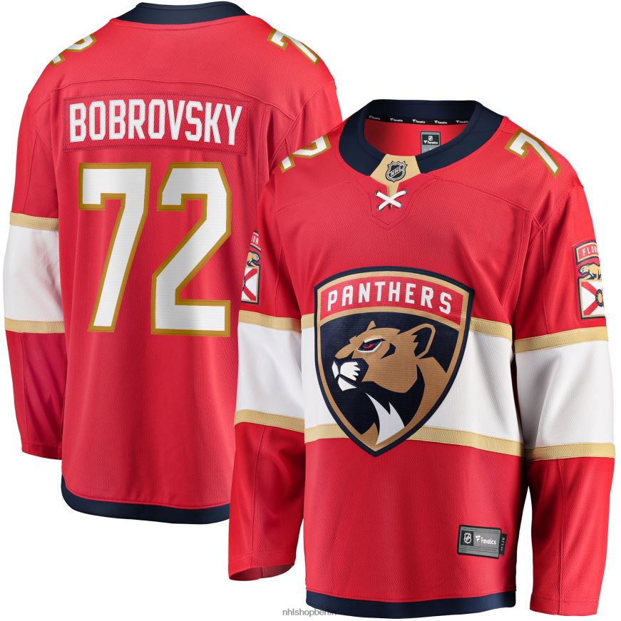 Männer NHL Rotes Breakaway-Spielertrikot der Florida Panthers mit Fanatics-Logo von Sergei Bobrovsky Kleidung BF680T1783