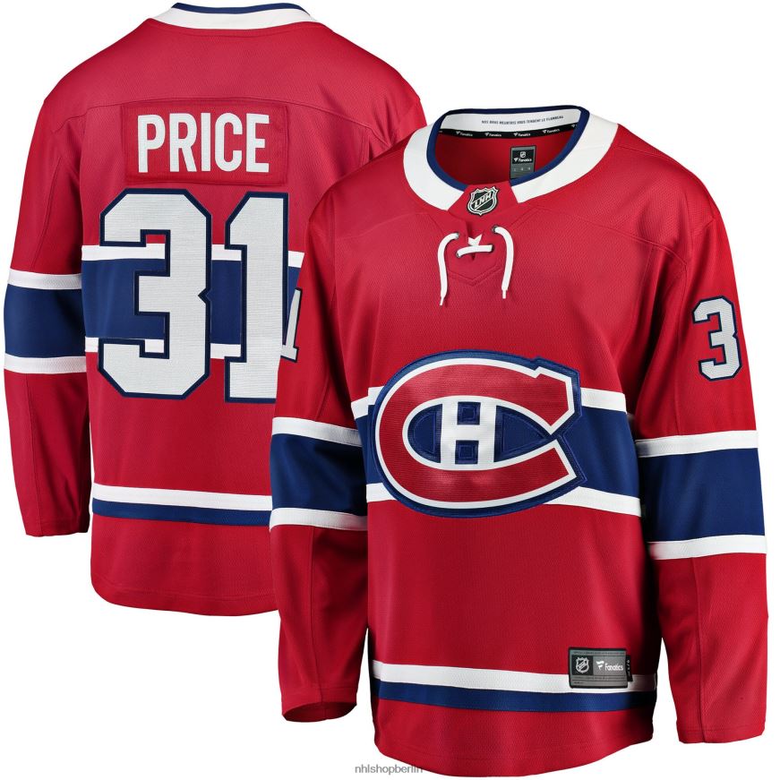 Männer NHL Rotes Breakaway-Spielertrikot der Montreal Canadiens Carey Price mit Fanatics-Logo Kleidung BF680T1098