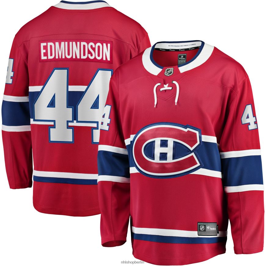 Männer NHL Rotes Breakaway-Spielertrikot der Montreal Canadiens mit Fanatics-Logo und Joel Edmundson-Logo Kleidung BF680T2212