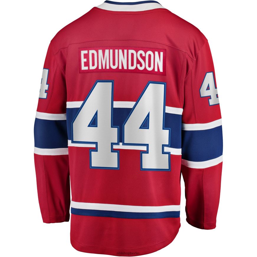 Männer NHL Rotes Breakaway-Spielertrikot der Montreal Canadiens mit Fanatics-Logo und Joel Edmundson-Logo Kleidung BF680T2212