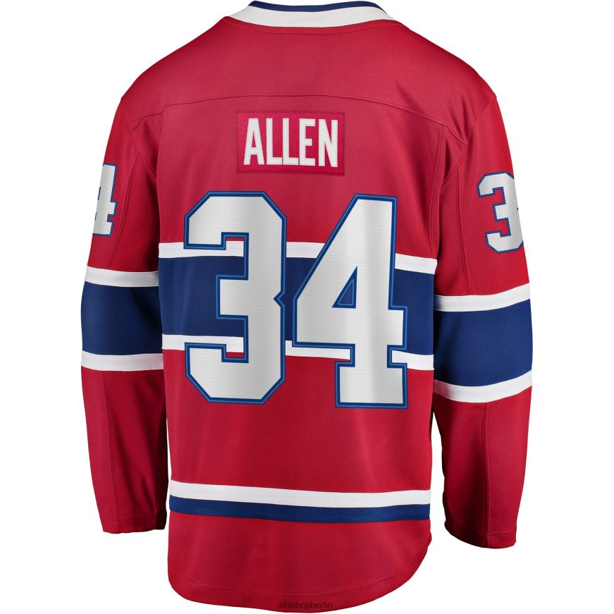 Männer NHL Rotes Breakaway-Spielertrikot der Montreal Canadiens mit Jake Allen Fanatics-Logo Kleidung BF680T2189