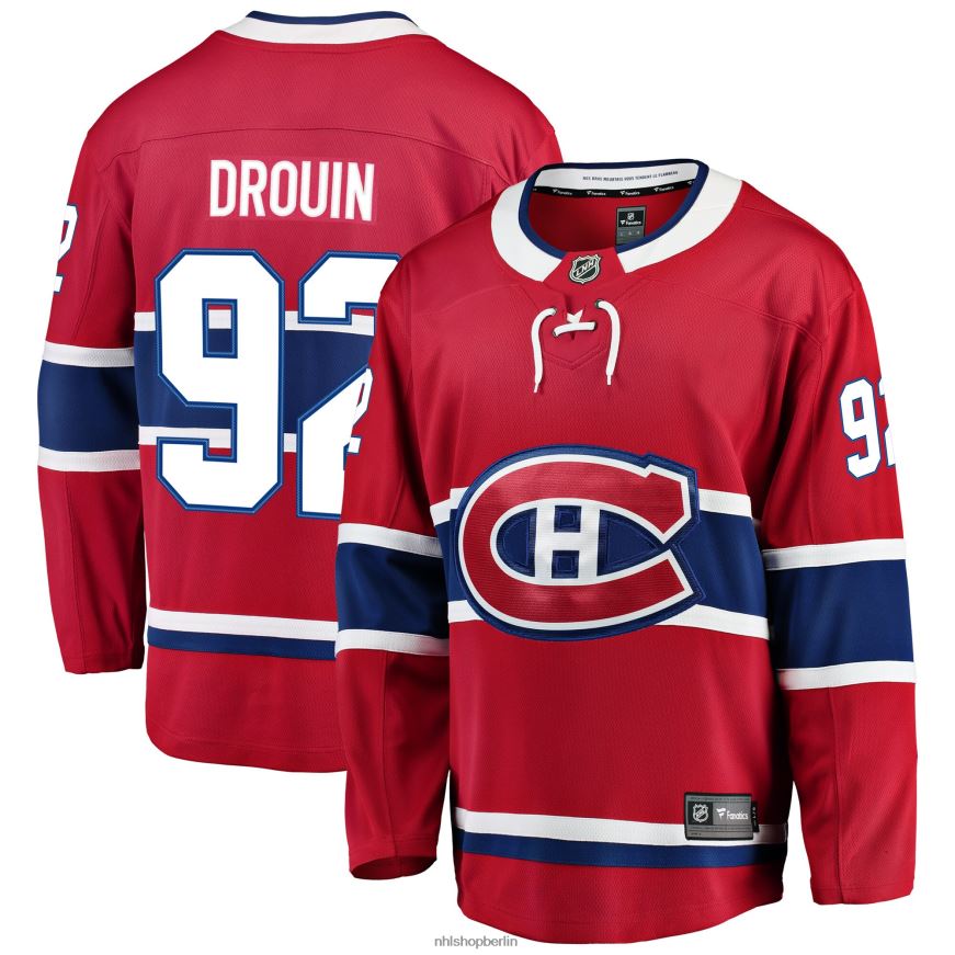 Männer NHL Rotes Breakaway-Spielertrikot der Montreal Canadiens mit Jonathan Drouin Fanatics-Logo Kleidung BF680T1711