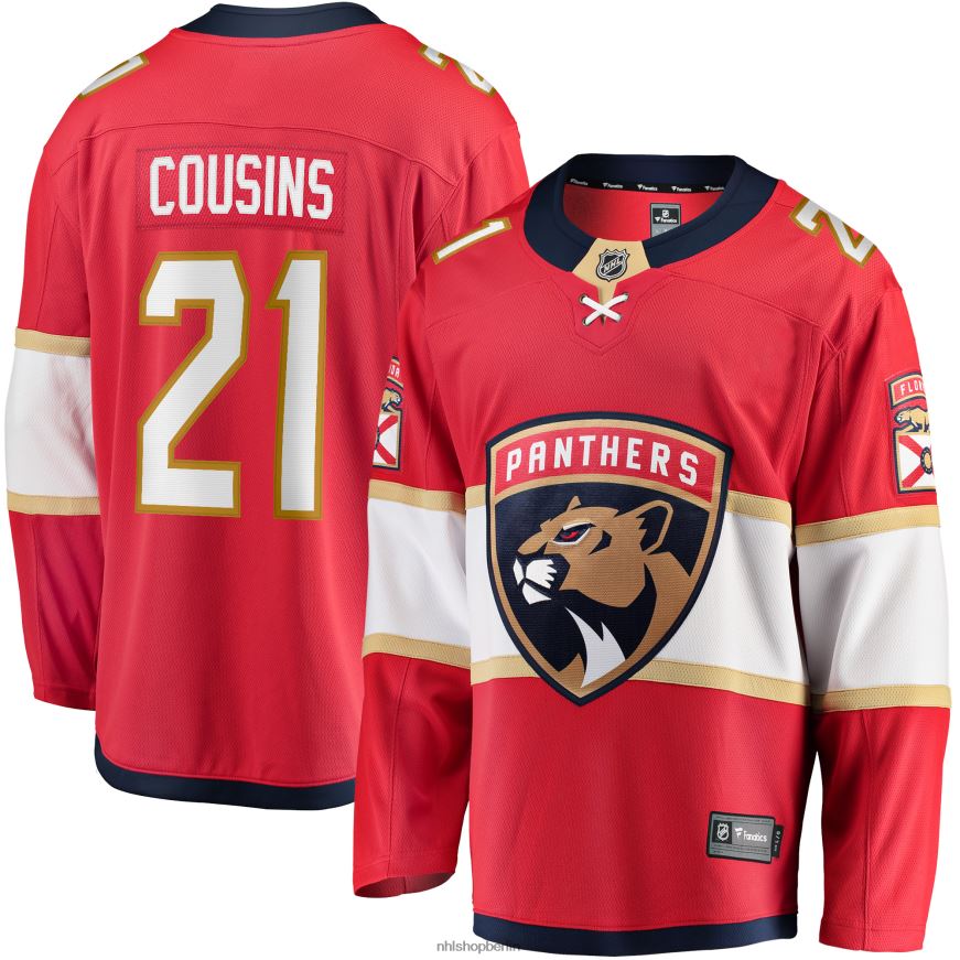 Männer NHL Rotes Heim-Ausreißer-Spielertrikot der Florida Panthers mit Nick Cousins ​​Fanatics-Logo Kleidung BF680T2376