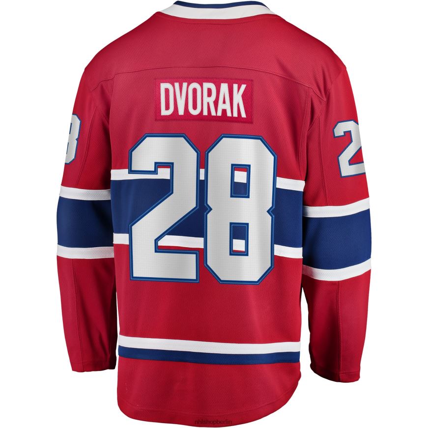 Männer NHL Rotes Heim-Ausreißertrikot der Montreal Canadiens mit Fanatics-Logo von Christian Dvorak Kleidung BF680T2328