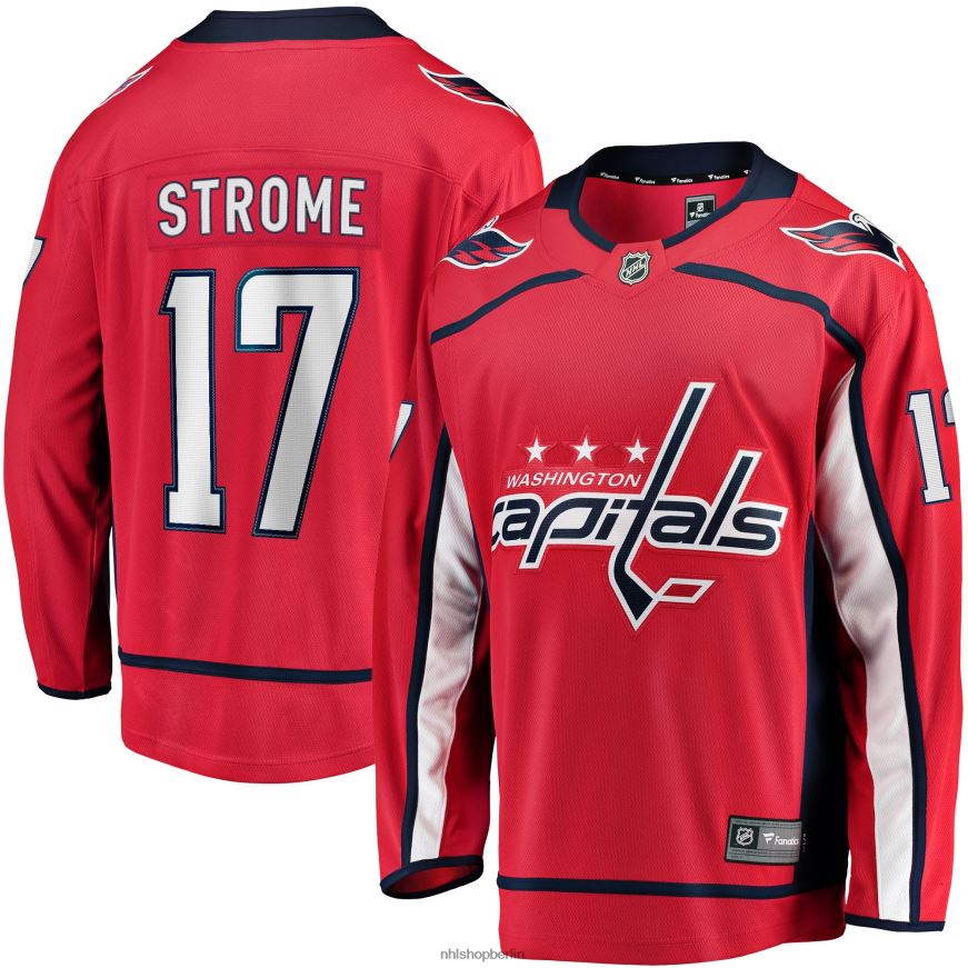 Männer NHL Rotes Heim-Ausreißertrikot der Washington Capitals mit Dylan-Strome-Fanatiker-Logo Kleidung BF680T712