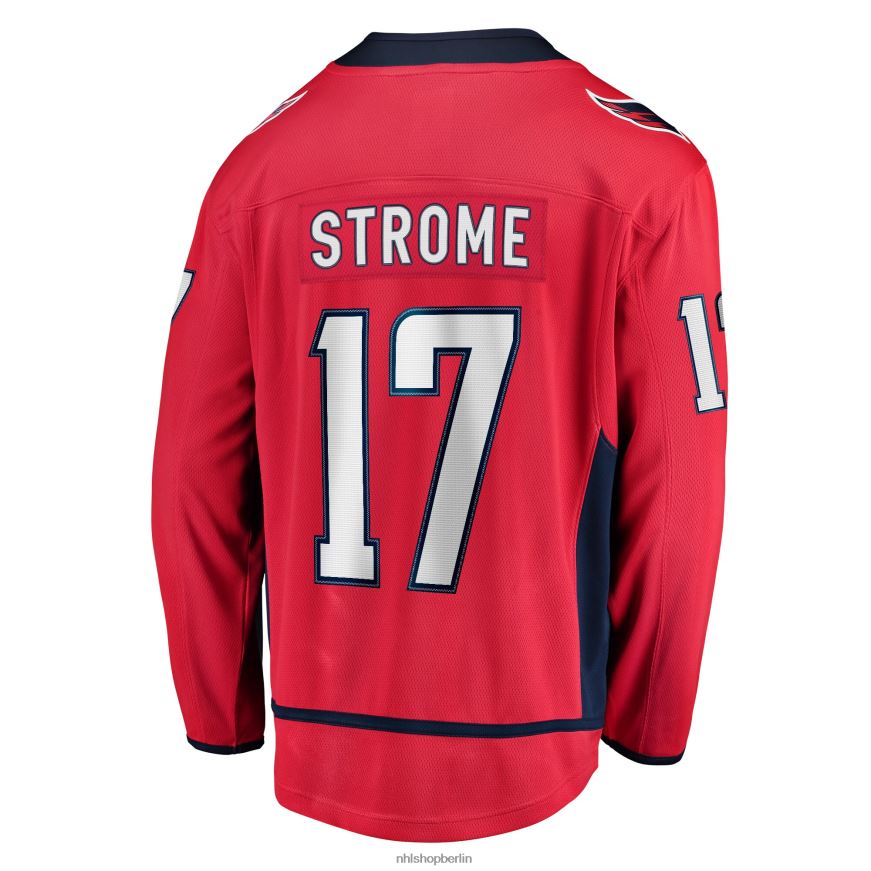 Männer NHL Rotes Heim-Ausreißertrikot der Washington Capitals mit Dylan-Strome-Fanatiker-Logo Kleidung BF680T712