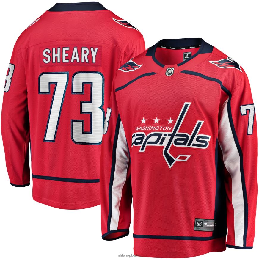 Männer NHL Rotes Heim-Ausreißertrikot der Washington Capitals mit Fanatics-Logo von Conor Sheary Kleidung BF680T1846