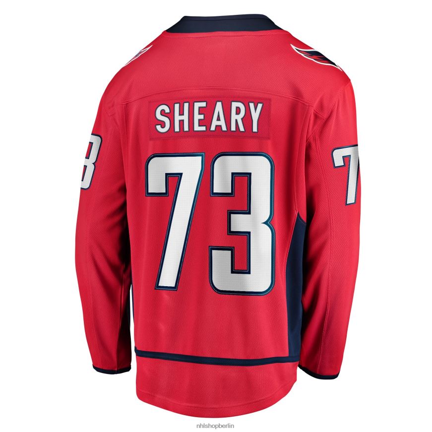 Männer NHL Rotes Heim-Ausreißertrikot der Washington Capitals mit Fanatics-Logo von Conor Sheary Kleidung BF680T1846