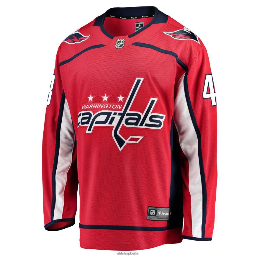 Männer NHL Rotes Heim-Ausreißertrikot der Washington Capitals mit Fanatics-Logo von Tom Wilson Kleidung BF680T1740