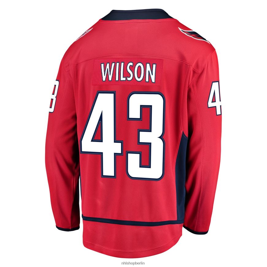 Männer NHL Rotes Heim-Ausreißertrikot der Washington Capitals mit Fanatics-Logo von Tom Wilson Kleidung BF680T1740