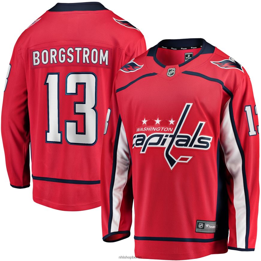 Männer NHL Rotes Heim-Ausreißertrikot der Washington Capitals mit Fanatiker-Logo von Henrik Borgstrom Kleidung BF680T2220