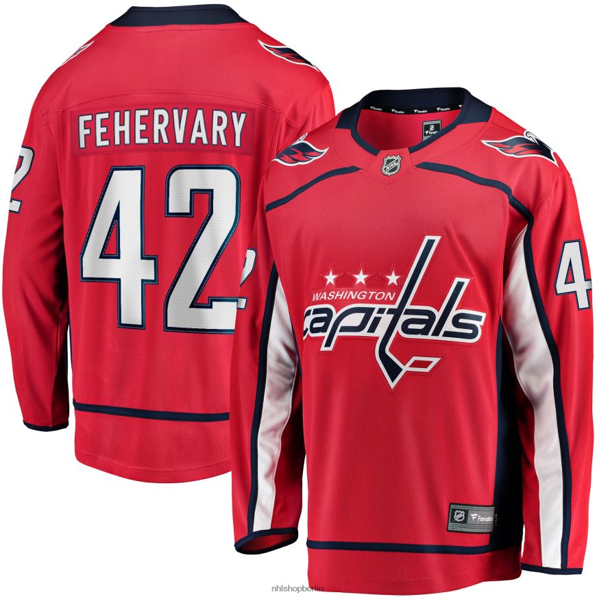 Männer NHL Rotes Heim-Ausreißertrikot der Washington Capitals mit Fanatiker-Logo von Martin Fehervary Kleidung BF680T2436