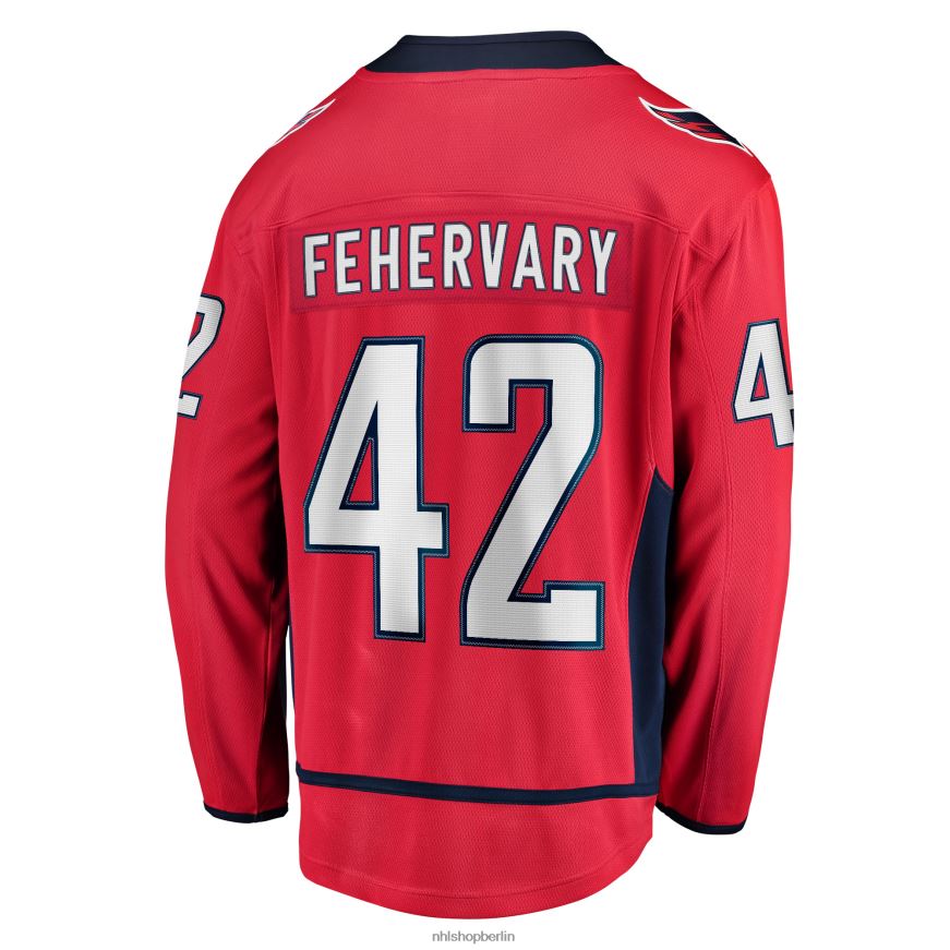 Männer NHL Rotes Heim-Ausreißertrikot der Washington Capitals mit Fanatiker-Logo von Martin Fehervary Kleidung BF680T2436