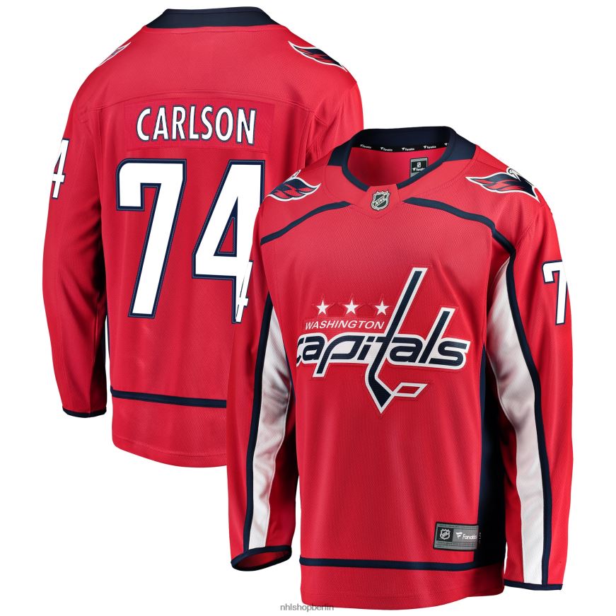 Männer NHL Rotes Heim-Ausreißertrikot der Washington Capitals mit John-Carlson-Fanatiker-Logo Kleidung BF680T1314