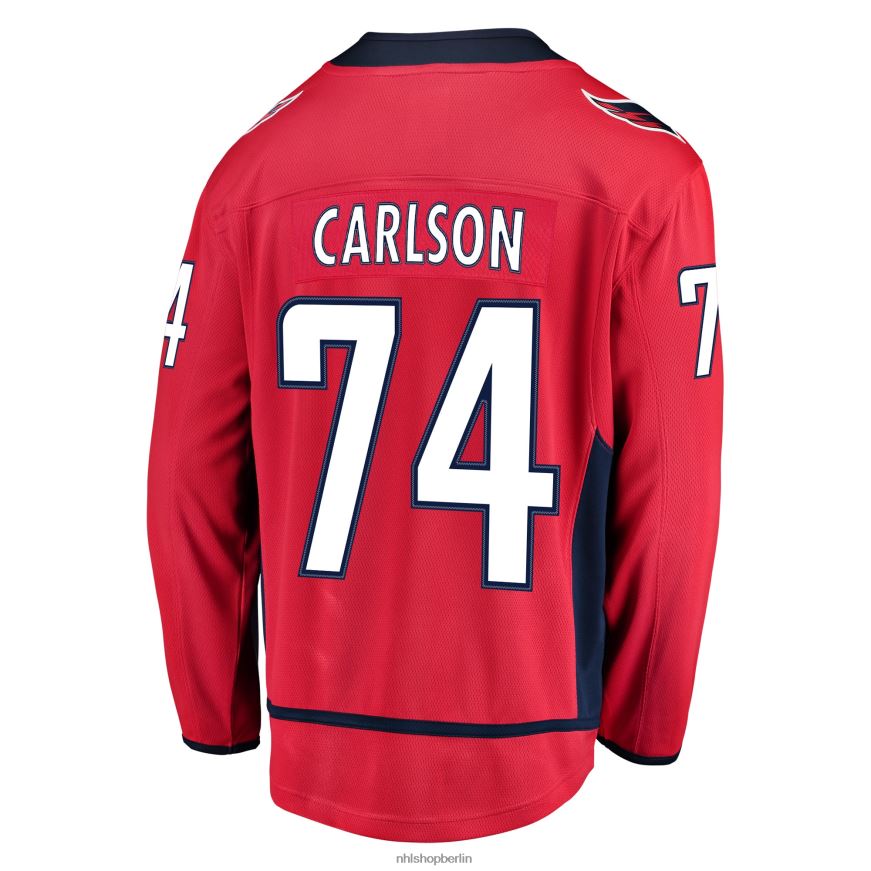 Männer NHL Rotes Heim-Ausreißertrikot der Washington Capitals mit John-Carlson-Fanatiker-Logo Kleidung BF680T1314