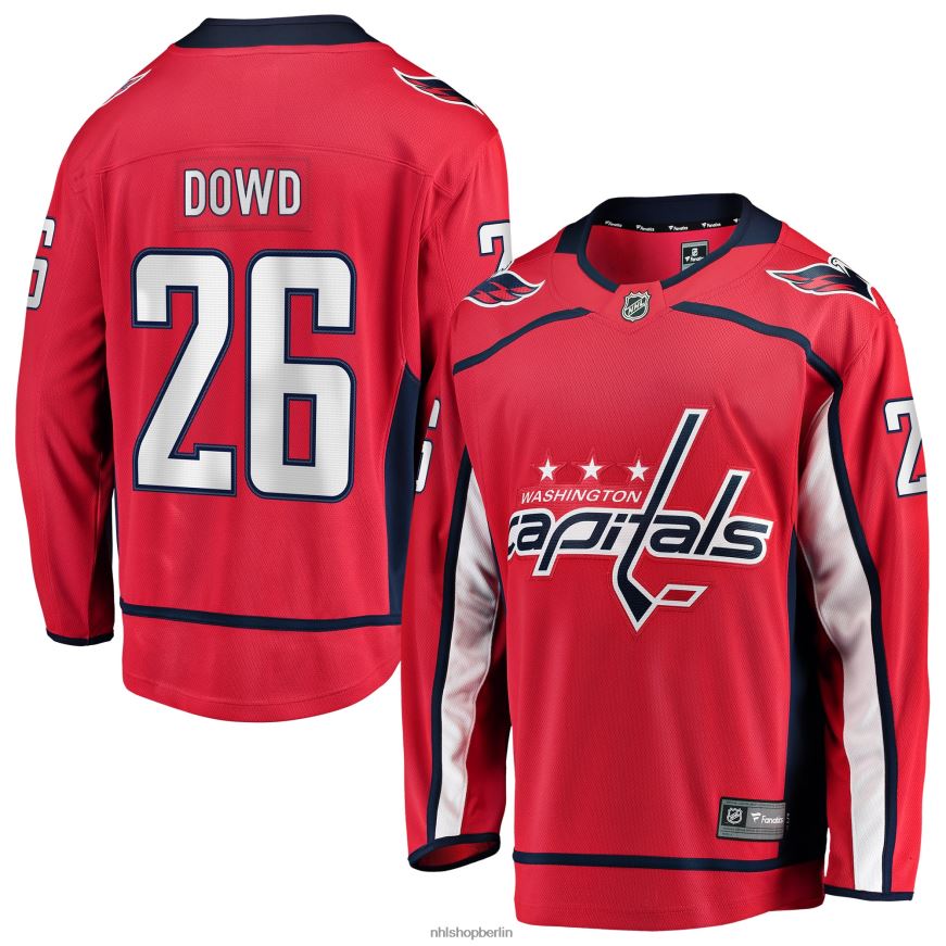 Männer NHL Rotes Heim-Ausreißertrikot der Washington Capitals mit Nic-Dowd-Fanatiker-Logo Kleidung BF680T1847