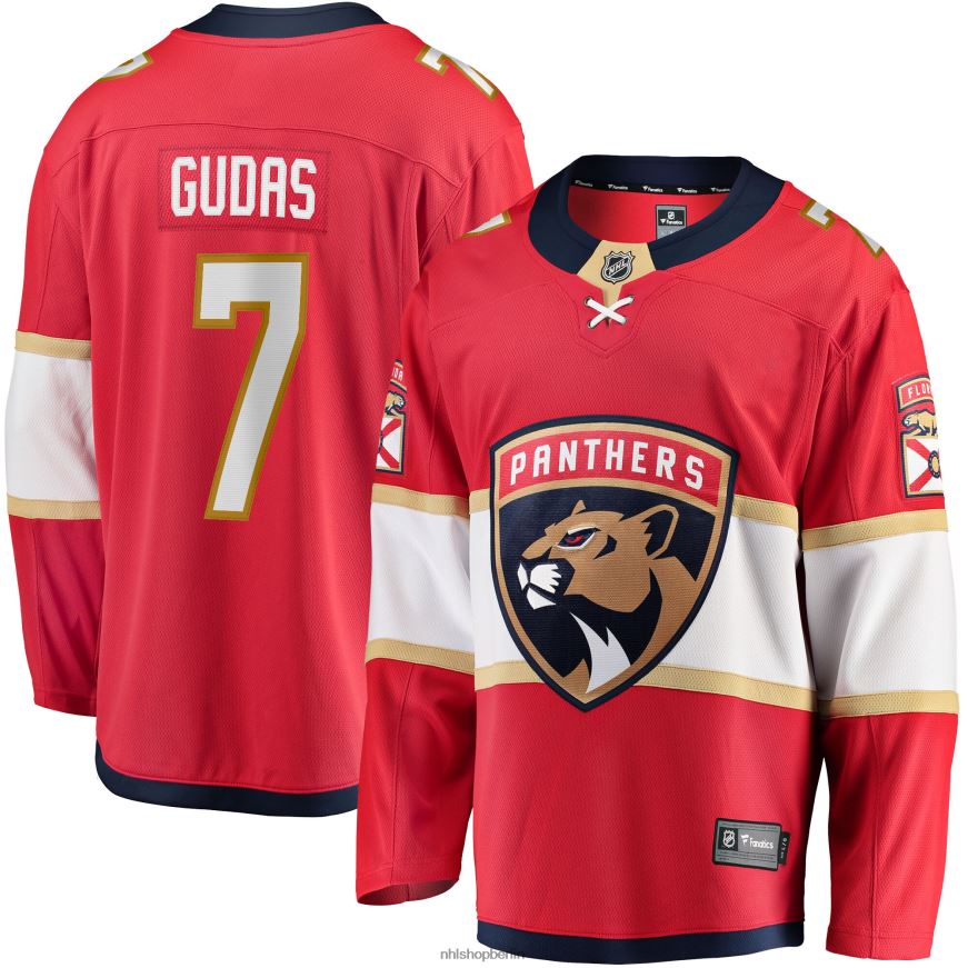 Männer NHL Rotes Heimtrikot der Florida Panthers mit Fanatics-Logo von Radko Gudas Kleidung BF680T746