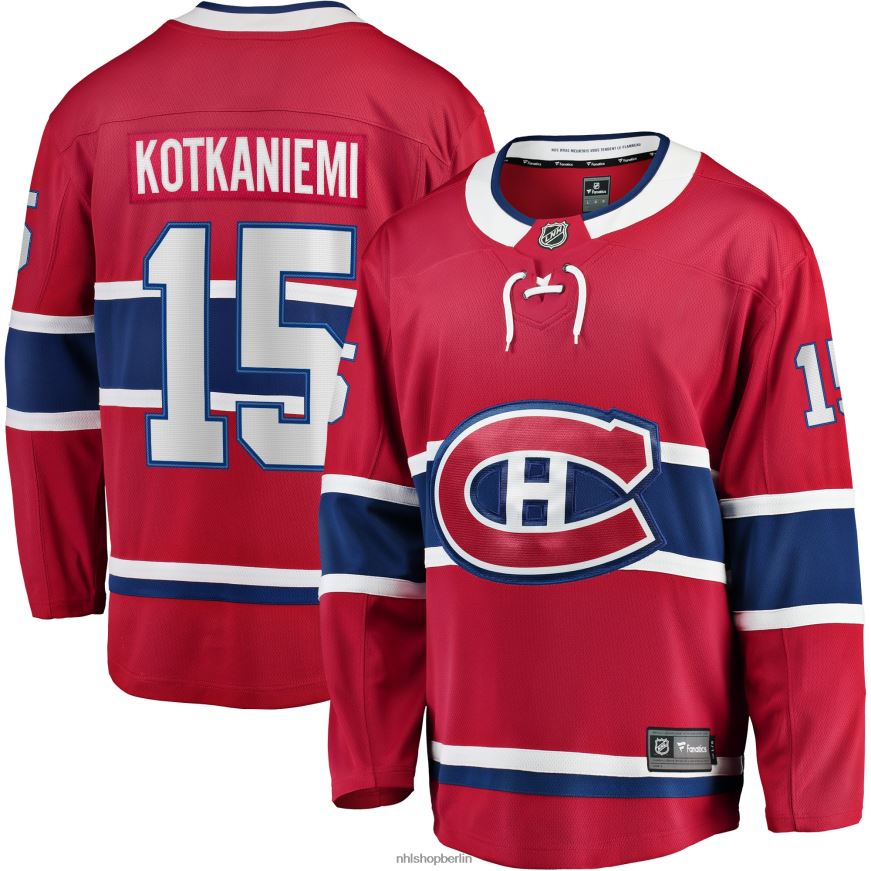 Männer NHL Rotes Heimtrikot der Montreal Canadiens mit Jesperi Kotkaniemi-Fanatiker-Logo Kleidung BF680T1815