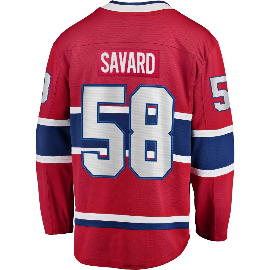 Männer NHL Rotes Home-Breakaway-Spielertrikot der Montreal Canadiens mit David Savard Fanatics-Logo Kleidung BF680T1752