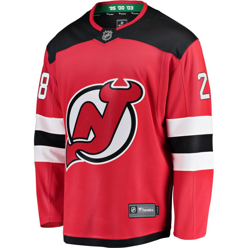 Männer NHL Rotes Home-Breakaway-Spielertrikot der New Jersey Devils mit Damon Severson Fanatics-Logo Kleidung BF680T1575