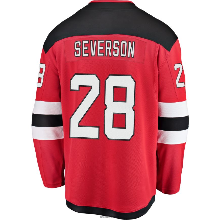 Männer NHL Rotes Home-Breakaway-Spielertrikot der New Jersey Devils mit Damon Severson Fanatics-Logo Kleidung BF680T1575