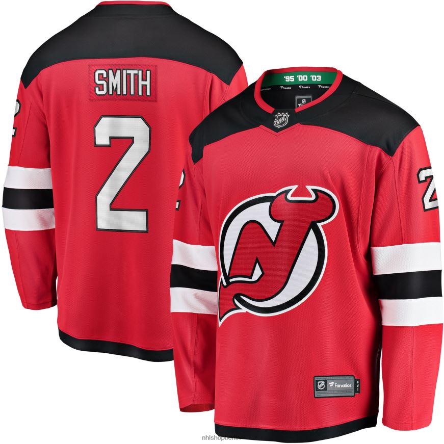 Männer NHL Rotes Home-Breakaway-Spielertrikot der New Jersey Devils mit Fanatics-Logo von Brendan Smith Kleidung BF680T2297