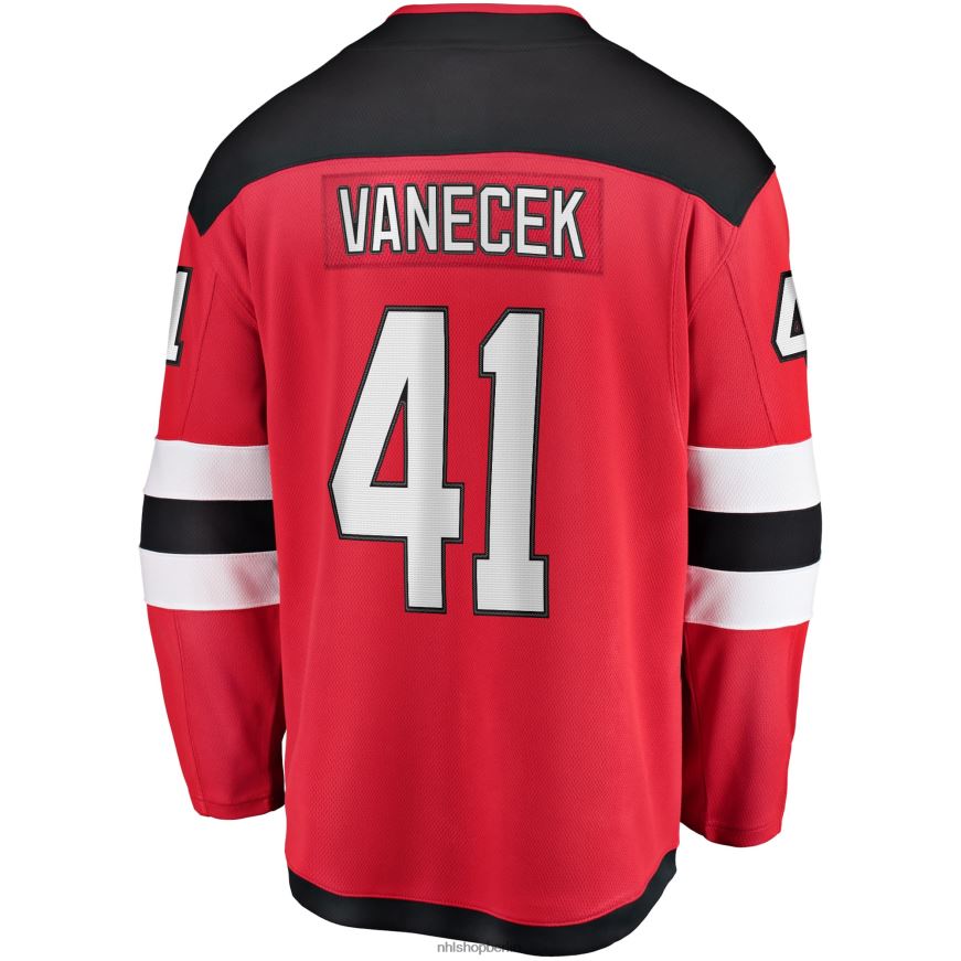 Männer NHL Rotes Home-Breakaway-Spielertrikot der New Jersey Devils mit Vitek Vanecek-Fanatiker-Logo Kleidung BF680T229