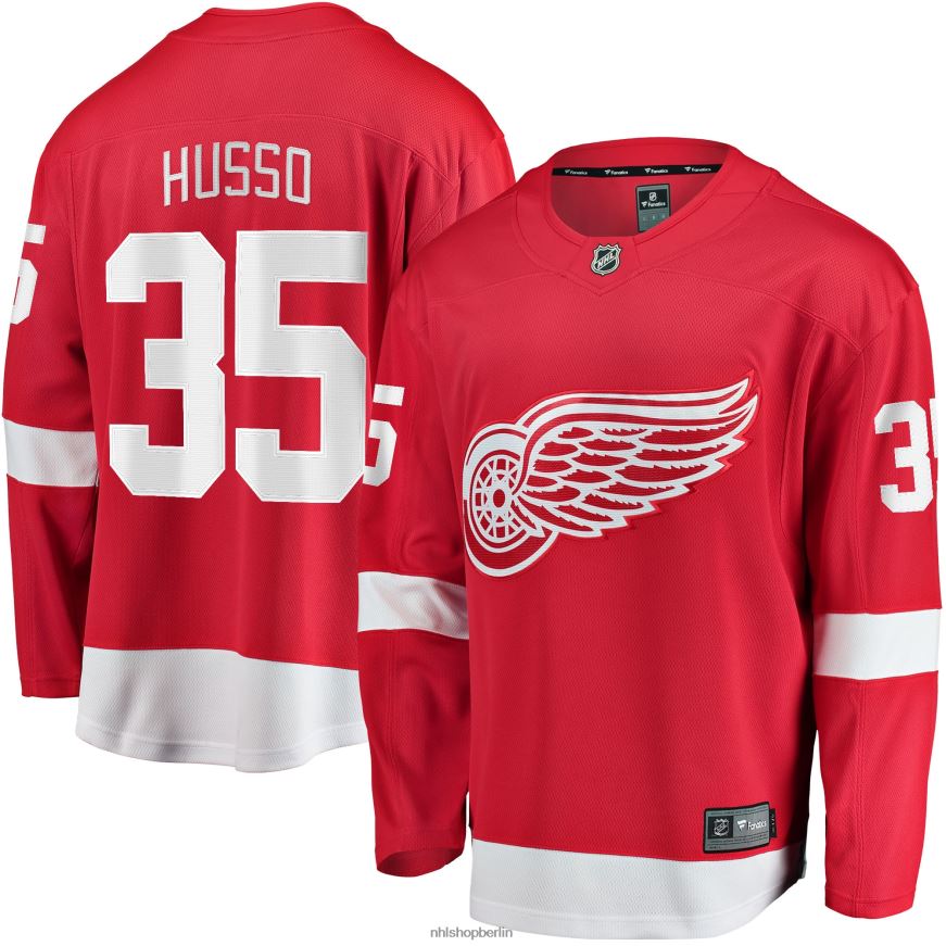 Männer NHL Rotes Home-Breakaway-Spielertrikot mit Detroit Red Wings Ville Husso Fanatics-Logo Kleidung BF680T1004