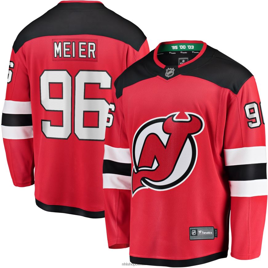 Männer NHL Rotes Home-Breakaway-Trikot der New Jersey Devils mit Timo Meier Fanatics-Logo Kleidung BF680T785