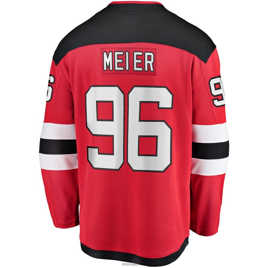 Männer NHL Rotes Home-Breakaway-Trikot der New Jersey Devils mit Timo Meier Fanatics-Logo Kleidung BF680T785