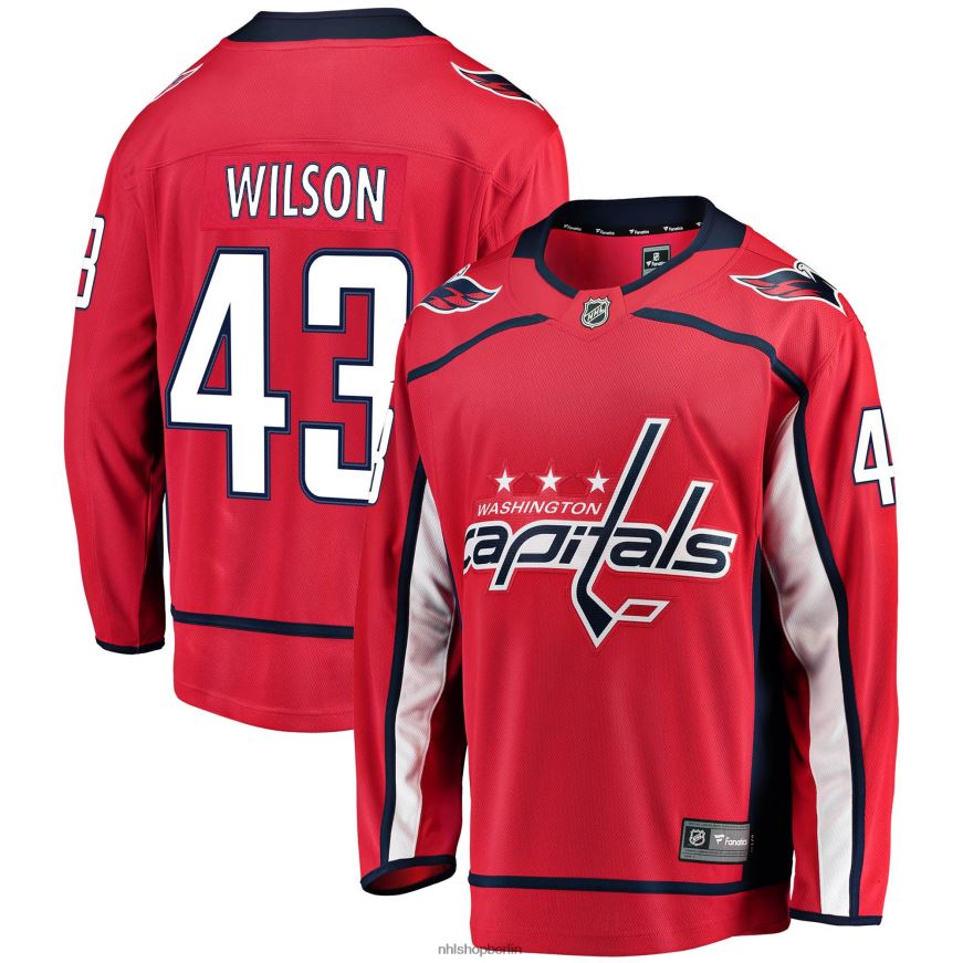 Männer NHL Rotes Home-Premier-Breakaway-Spieler-Trikot der Washington Capitals mit Fanatics-Logo von Tom Wilson Kleidung BF680T242