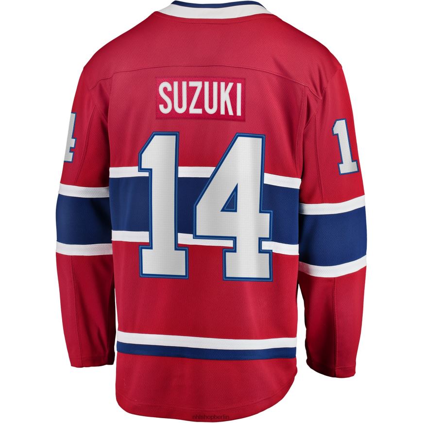 Männer NHL Rotes Home-Premier-Breakaway-Spielertrikot der Montreal Canadiens mit Nick Suzuki Fanatics-Logo Kleidung BF680T1113