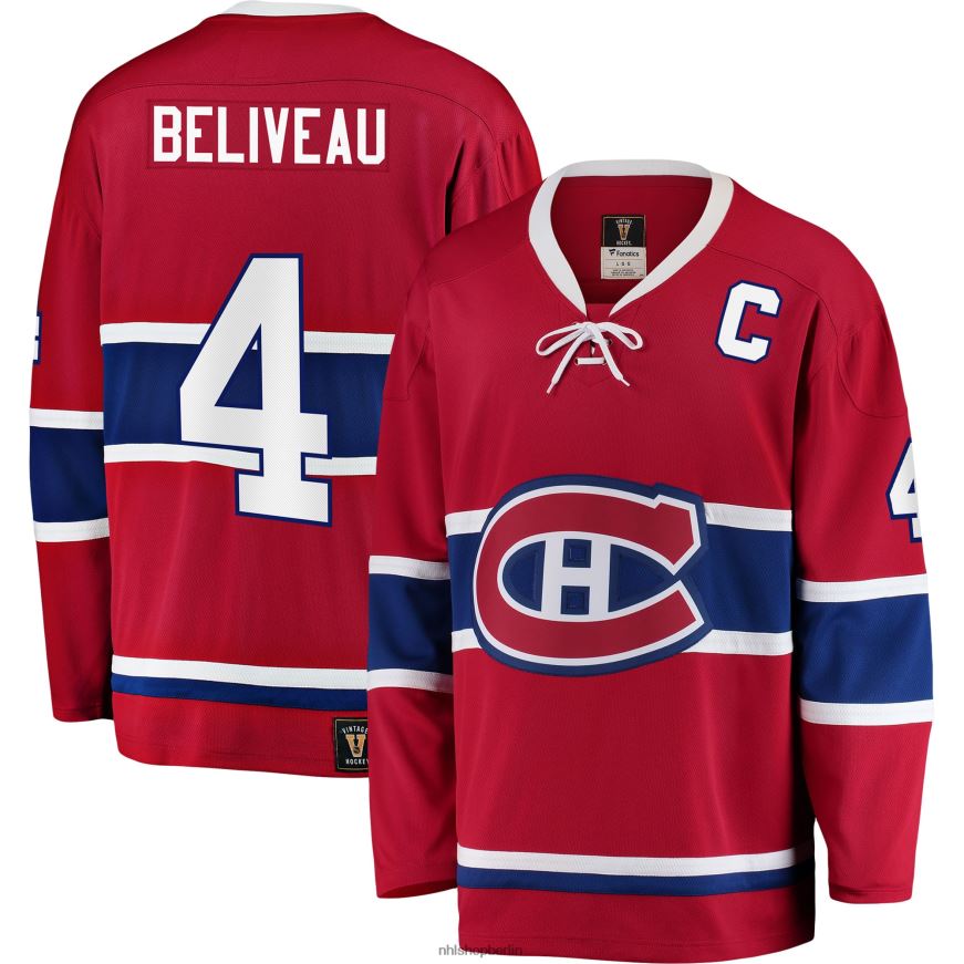 Männer NHL Rotes Premier Breakaway-Spielertrikot der Montreal Canadiens mit Fanatics-Logo von Jean Béliveau Kleidung BF680T1317