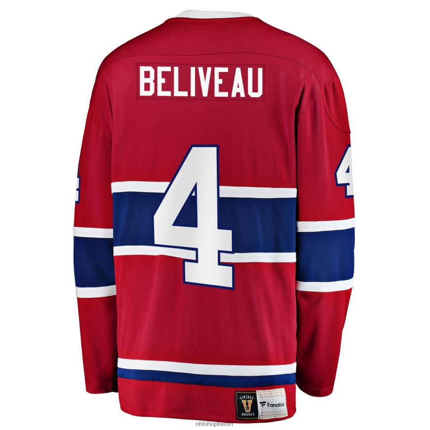 Männer NHL Rotes Premier Breakaway-Spielertrikot der Montreal Canadiens mit Fanatics-Logo von Jean Béliveau Kleidung BF680T1317