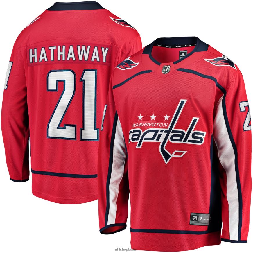 Männer NHL Rotes Replica-Spielertrikot der Washington Capitals Garnet Hathaway mit Fanatics-Logo Kleidung BF680T1334