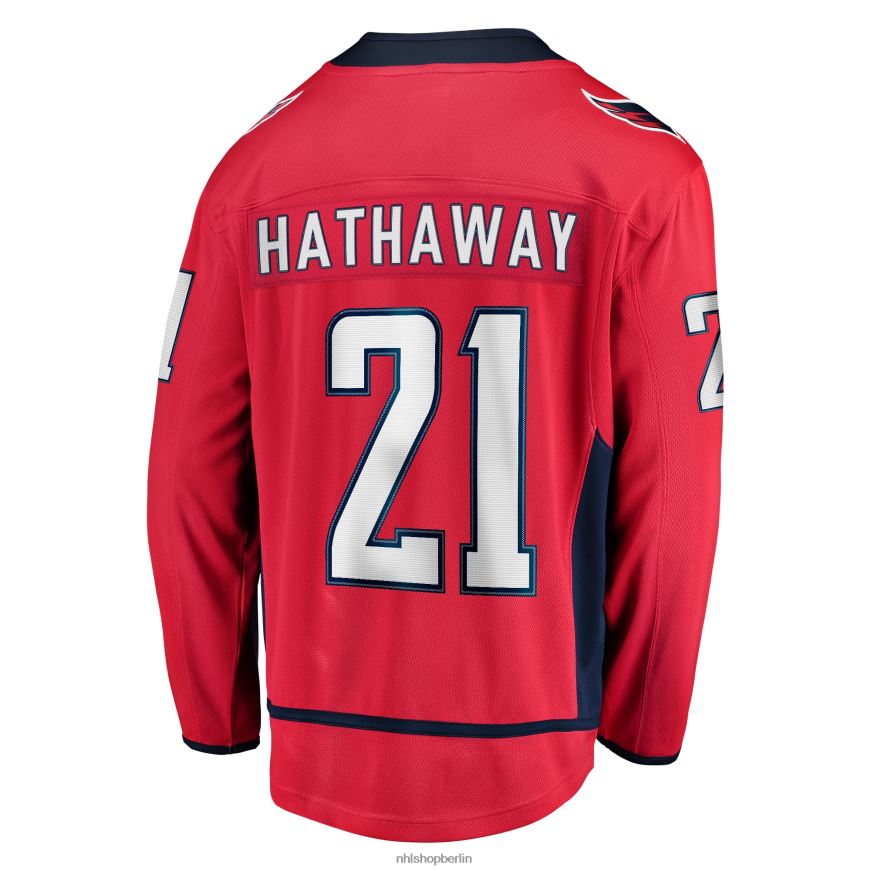 Männer NHL Rotes Replica-Spielertrikot der Washington Capitals Garnet Hathaway mit Fanatics-Logo Kleidung BF680T1334