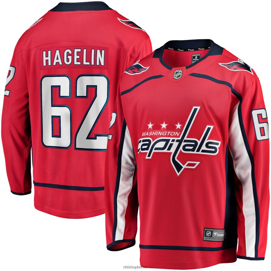 Männer NHL Rotes Replica-Spielertrikot der Washington Capitals mit Fanatics-Logo von Carl Hagelin Kleidung BF680T1845