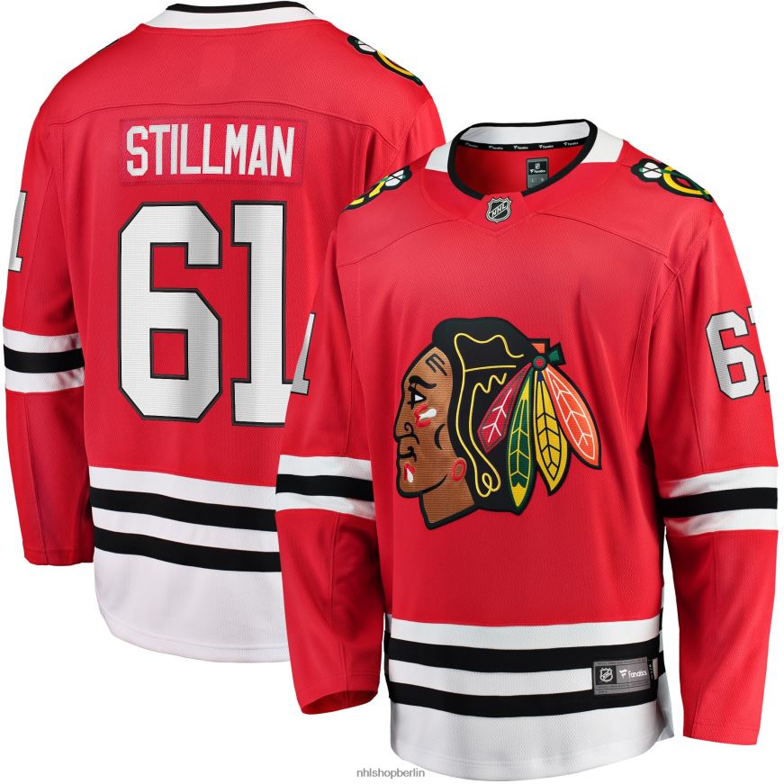 Männer NHL Rotes Trikot der Chicago Blackhawks mit Riley Stillman Fanatics-Logo für Breakaway-Spieler Kleidung BF680T2235