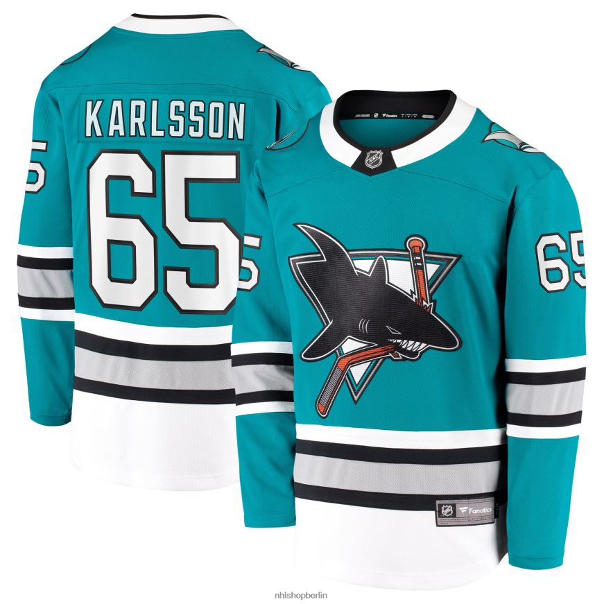 Männer NHL San Jose Sharks Erik Karlsson Fanatics-gebrandetes blaugrünes Premier Breakaway-Spielertrikot zum 30-jährigen Jubiläum Kleidung BF680T506