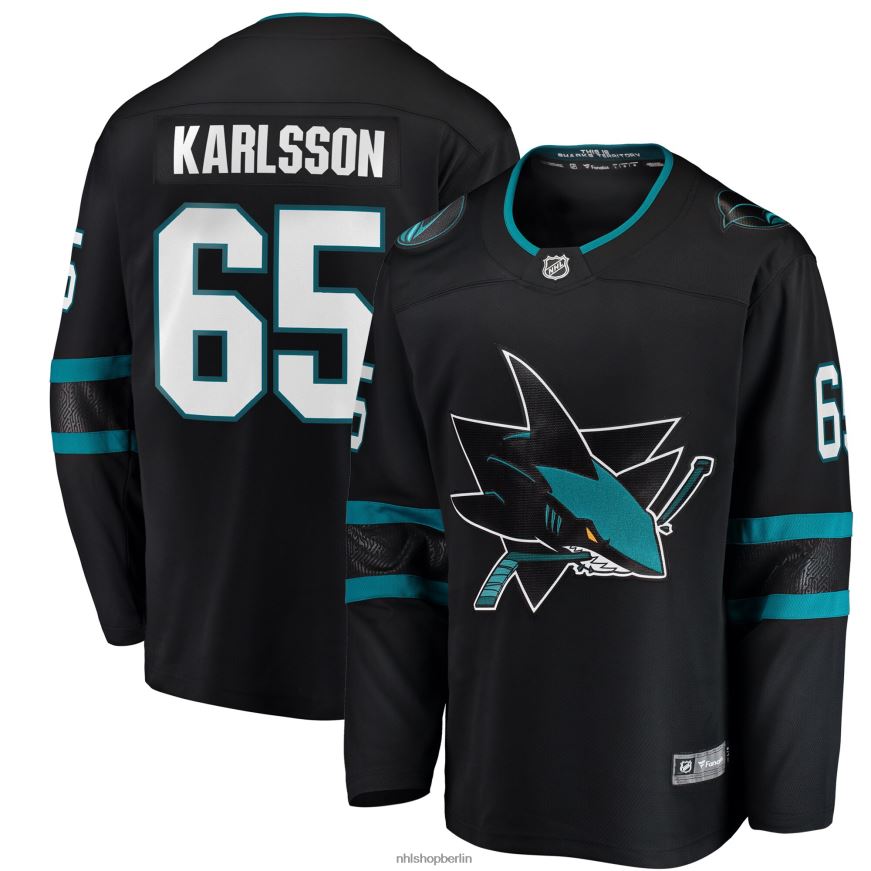 Männer NHL San Jose Sharks Erik Karlsson Fanatics-gebrandetes schwarzes Breakaway-Alternative-Spieler-Trikot Kleidung BF680T1017