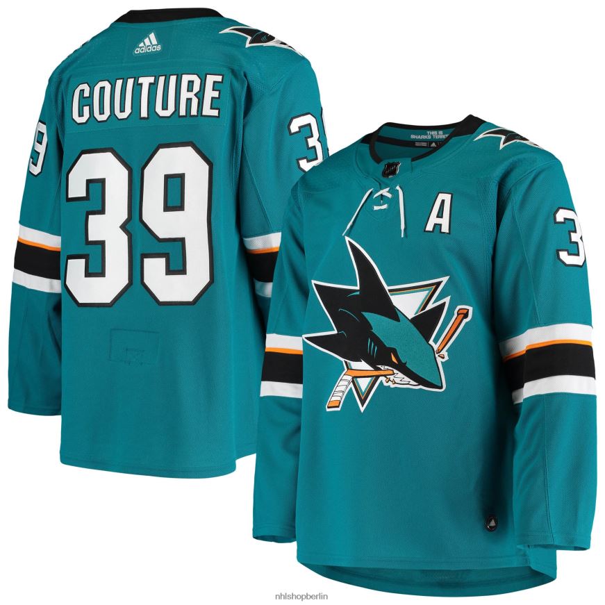 Männer NHL San Jose Sharks Logan Couture adidas Teal Home Authentic Alternate Captain Player Jersey Kleidung BF680T1698