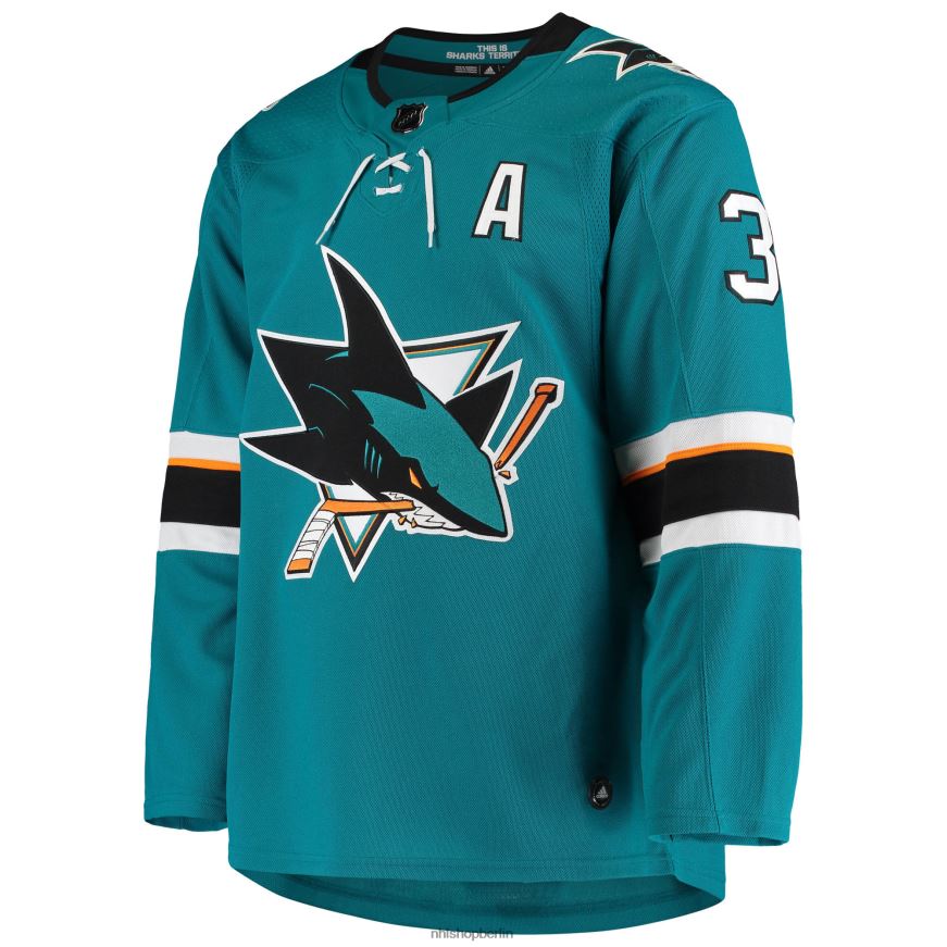 Männer NHL San Jose Sharks Logan Couture adidas Teal Home Authentic Alternate Captain Player Jersey Kleidung BF680T1698